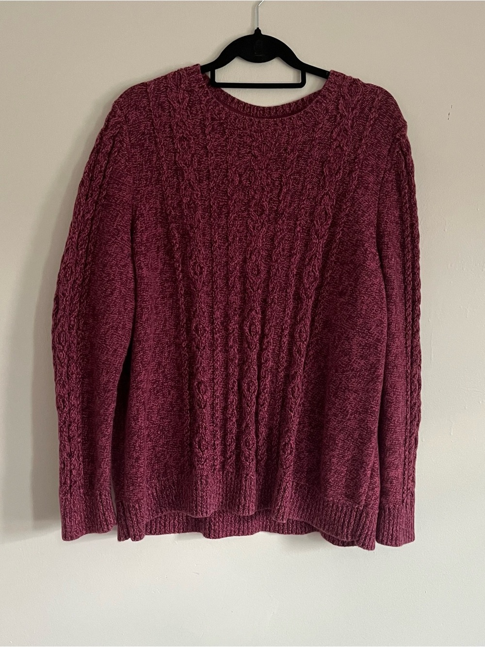 L.L.Bean 3XL Raspberry Pink Heather Cable Knit Sweater